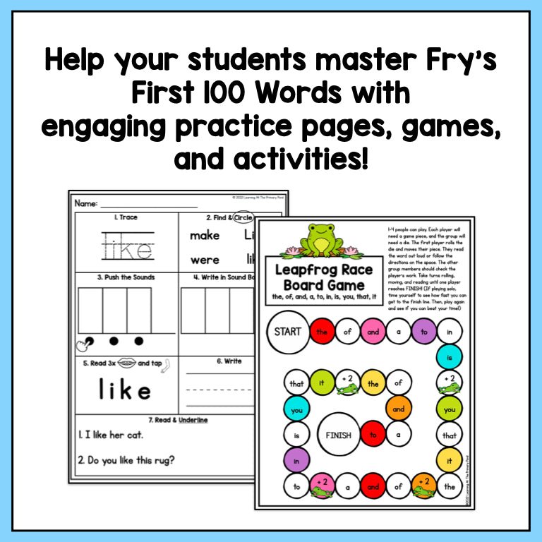 High Frequency Word Worksheets & Games BUNDLE | Fry’s First 100 Sight Words - learning-at-the-primary-pond