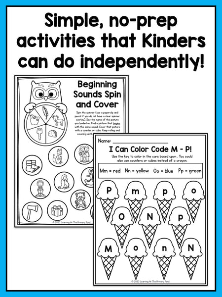 Kinder Back to School Literacy Packet: "I Can Work By Myself!" - learning-at-the-primary-pond