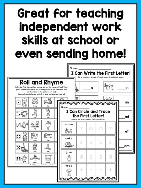 Kinder Back to School Literacy Packet: "I Can Work By Myself!" - learning-at-the-primary-pond