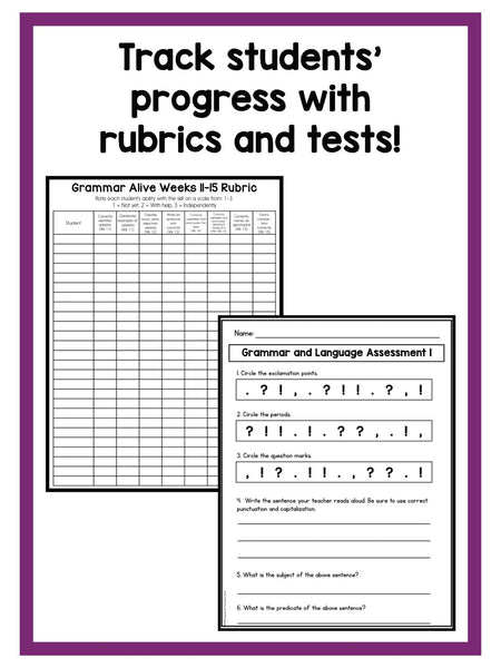 Kindergarten, First Grade, and Second Grade Grammar Alive Bundle - learning-at-the-primary-pond