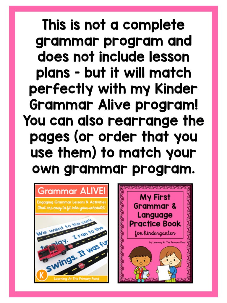 Kindergarten Grammar Workbook {My First Grammar & Language Practice Book} - learning-at-the-primary-pond