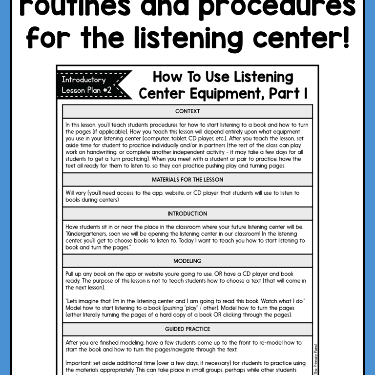 Kindergarten Listening Center Supplementary Materials - learning-at-the-primary-pond