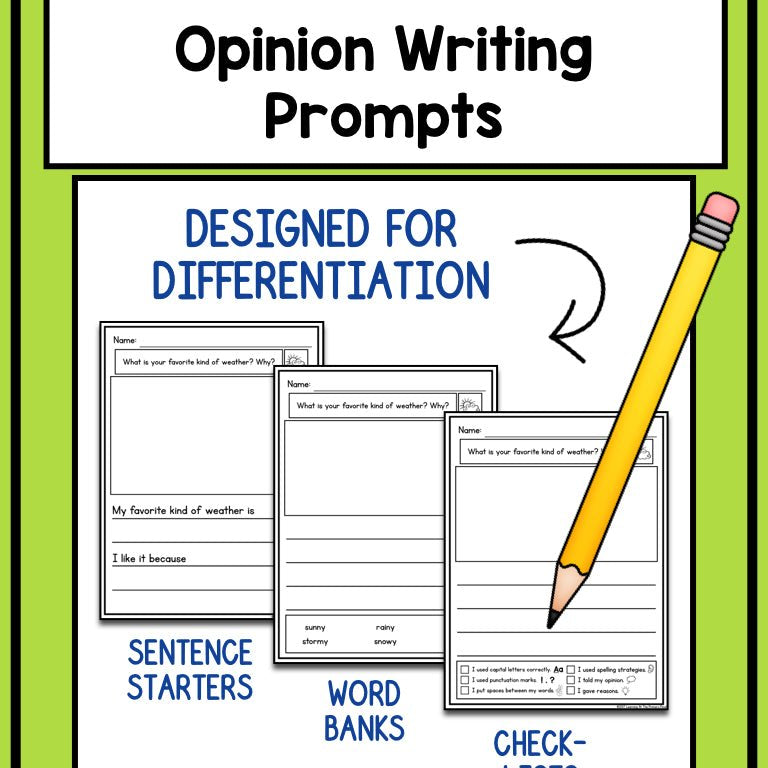 Kindergarten Opinion Writing Prompts for Differentiation - learning-at-the-primary-pond