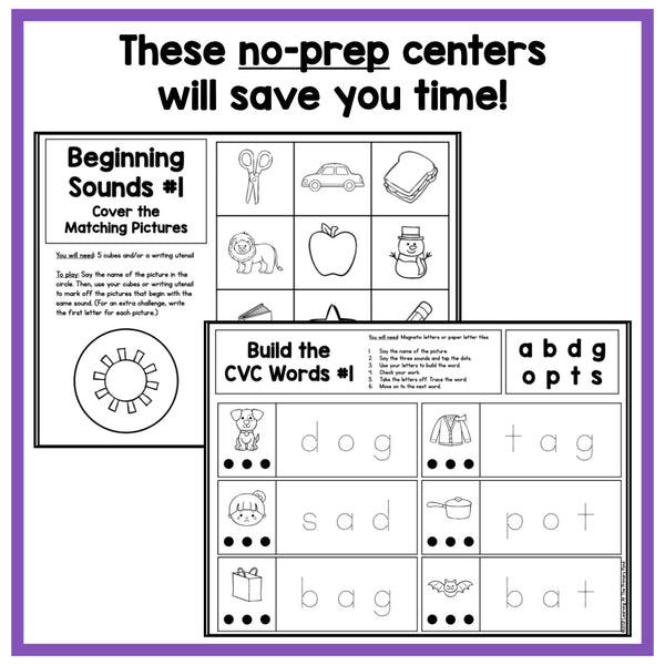 Kindergarten Solo Literacy Centers - learning-at-the-primary-pond
