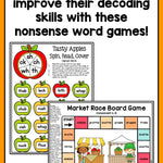 Nonsense Word Games for Kindergarten, 1st, and 2nd grade {Fall Theme} - learning-at-the-primary-pond