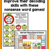 Nonsense Word Games for Kindergarten, 1st, and 2nd grade {Fall Theme} - learning-at-the-primary-pond