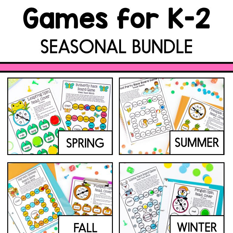 Nonsense Word Games for Kindergarten, 1st, and 2nd grade {Four Seasons Bundle} - learning-at-the-primary-pond