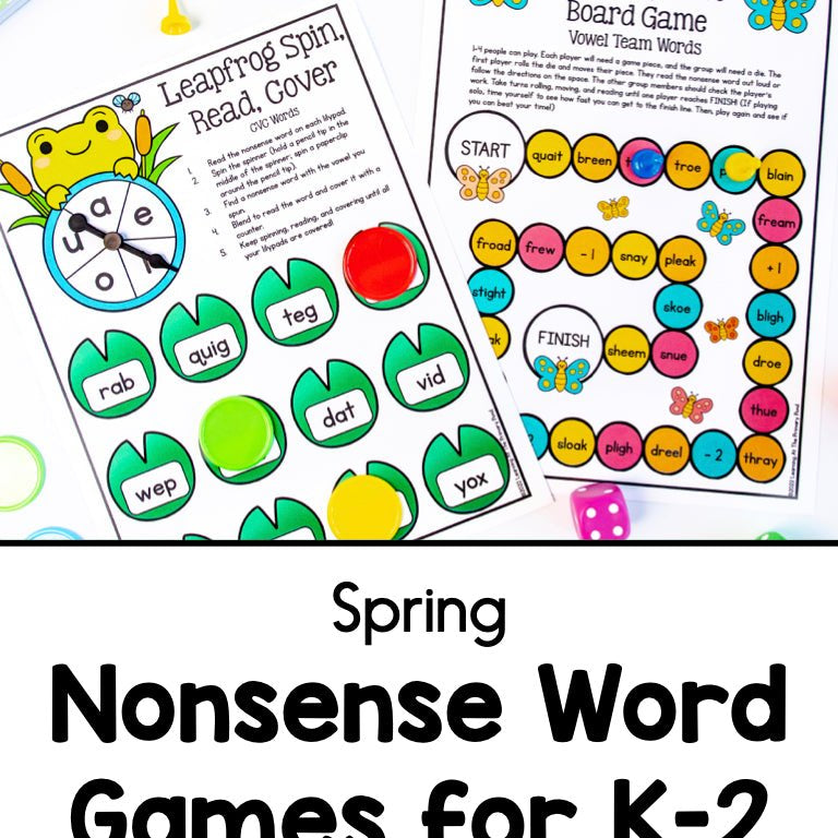 Nonsense Word Games for Kindergarten, 1st, and 2nd grade | Spring Theme - learning-at-the-primary-pond