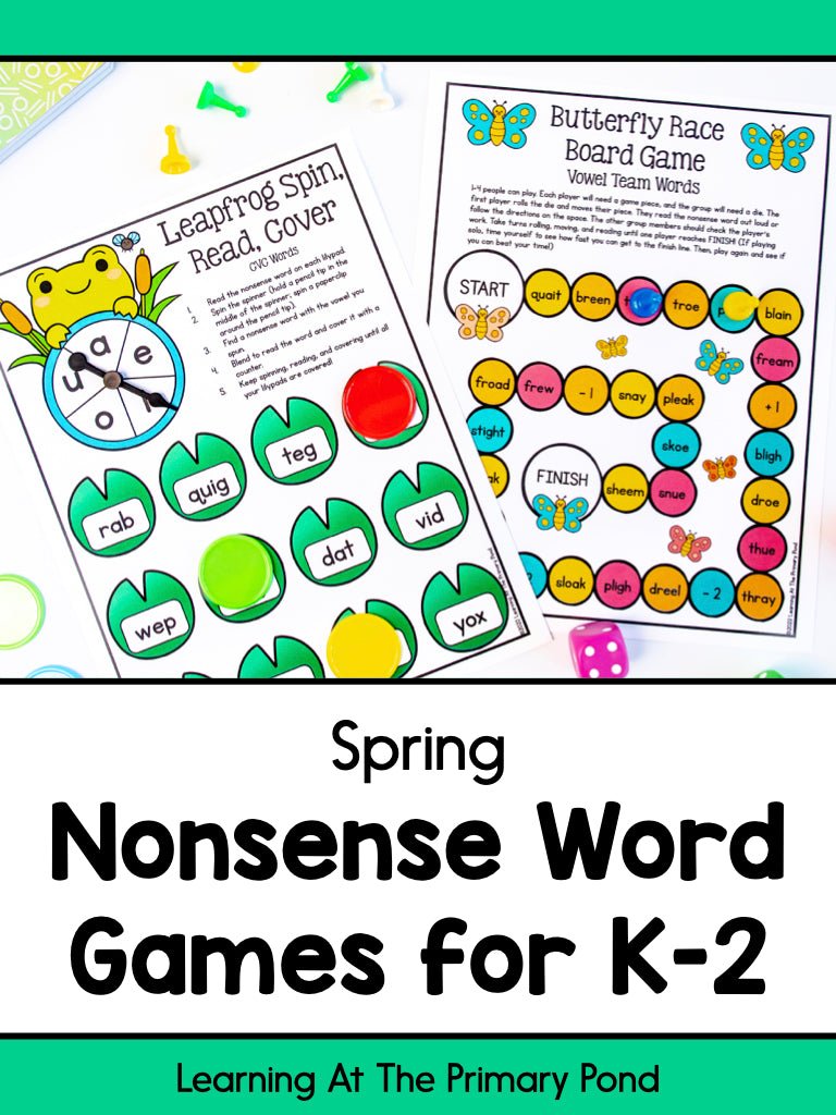 Nonsense Word Games for Kindergarten, 1st, and 2nd grade | Spring Theme - learning-at-the-primary-pond