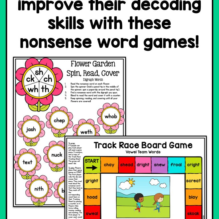 Nonsense Word Games for Kindergarten, 1st, and 2nd grade | Spring Theme - learning-at-the-primary-pond