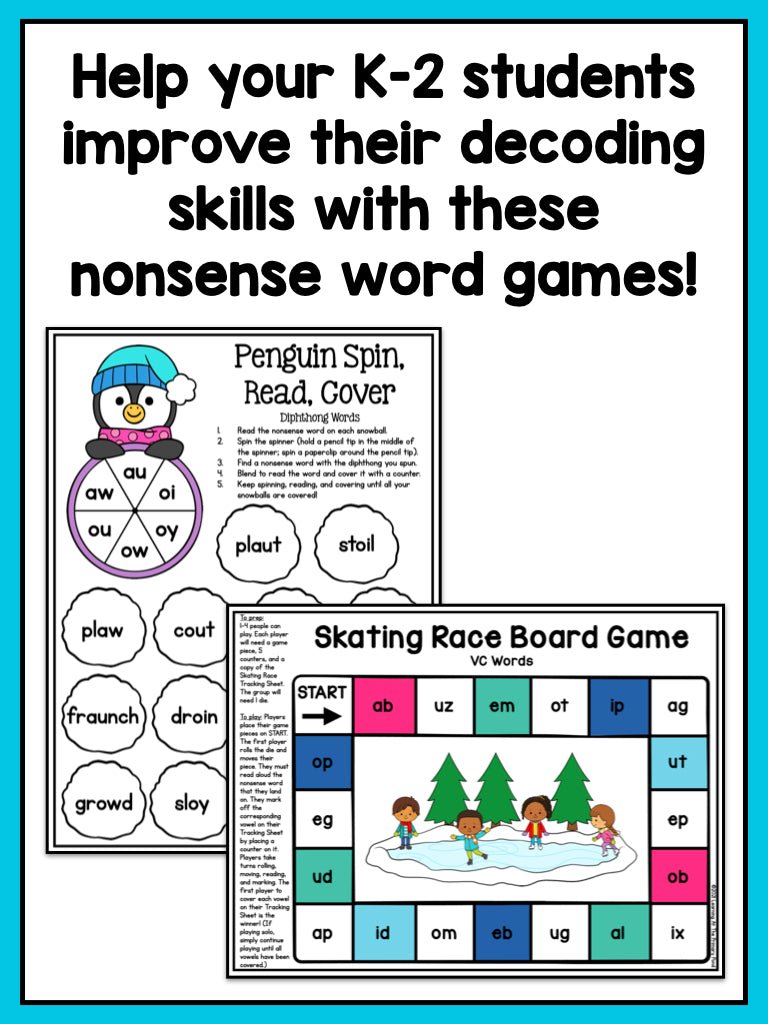 Nonsense Word Games for Kindergarten, 1st, and 2nd grade {Winter Theme} - learning-at-the-primary-pond