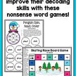 Nonsense Word Games for Kindergarten, 1st, and 2nd grade {Winter Theme} - learning-at-the-primary-pond