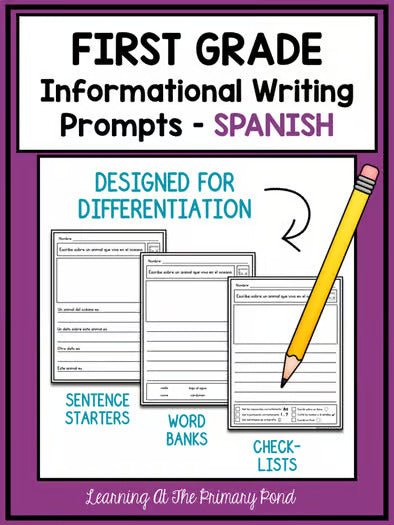Spanish Writing Assignment SPANISH Writing Prompts for First Grade Informational Writing ...