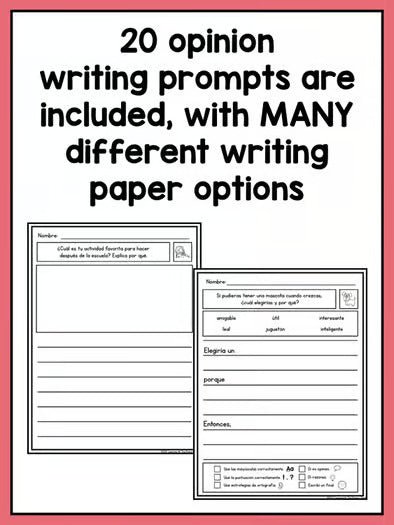 SPANISH Writing Prompts for First Grade Opinion Writing - learning-at-the-primary-pond