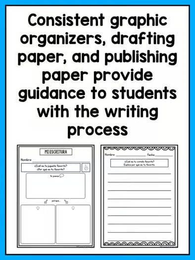 SPANISH Writing Prompts for Kinder - Informational, Narrative, & Opinion BUNDLE - learning-at-the-primary-pond