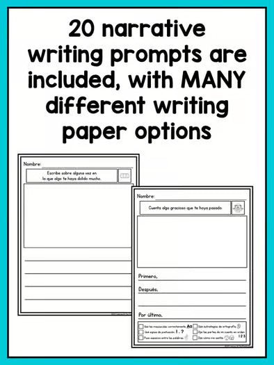 SPANISH Writing Prompts for Kindergarten Narrative Writing - learning-at-the-primary-pond