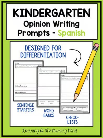 SPANISH Writing Prompts For Kindergarten Opinion Writing - learning-at-the-primary-pond