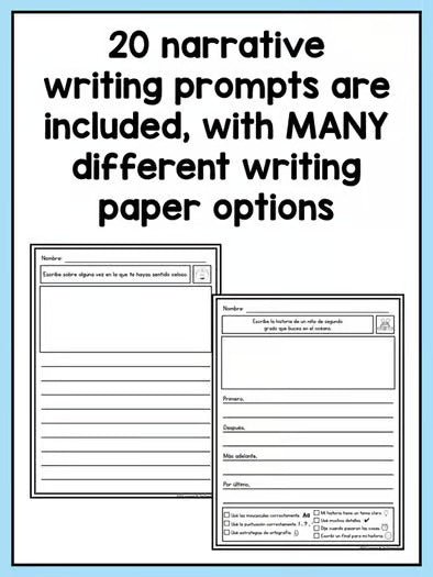 SPANISH Writing Prompts For Second Grade Narrative Writing - learning-at-the-primary-pond