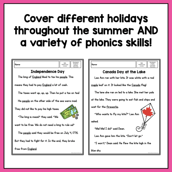 Summer Decodable Texts for 1st Grade | Passages on Summer and Summer Holidays - learning-at-the-primary-pond