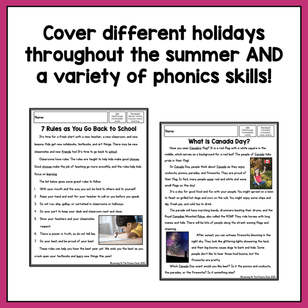 Summer Decodable Texts for 2nd Grade | Passages on Summer and Summer Holidays - learning-at-the-primary-pond