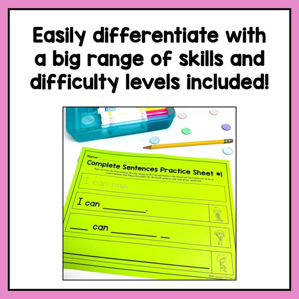Supported Sentence Writing Worksheets K-2 Bundle - learning-at-the-primary-pond